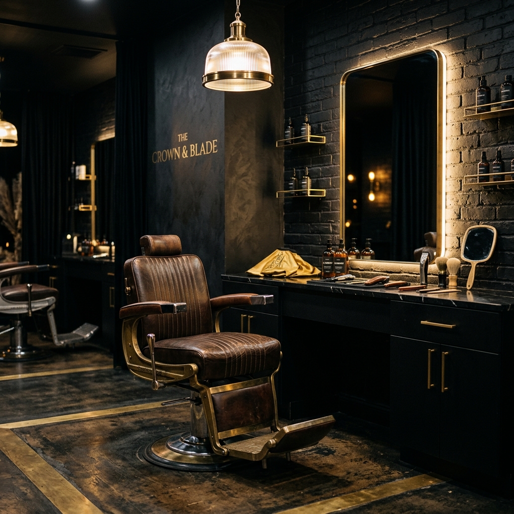 Interior da Barbearia Bigodon com cadeira de couro